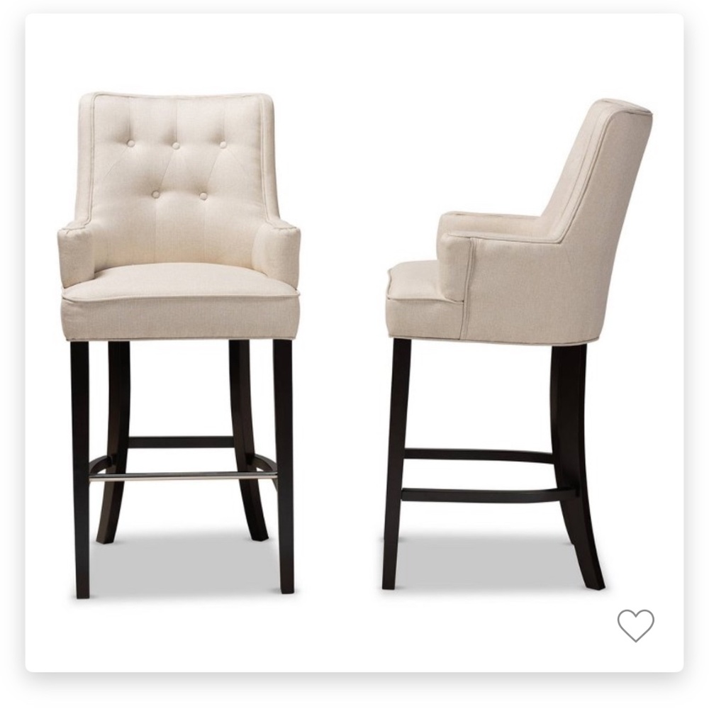 Aldon upholstered and wood barstool set 2 piece-  beige and dark brown legs